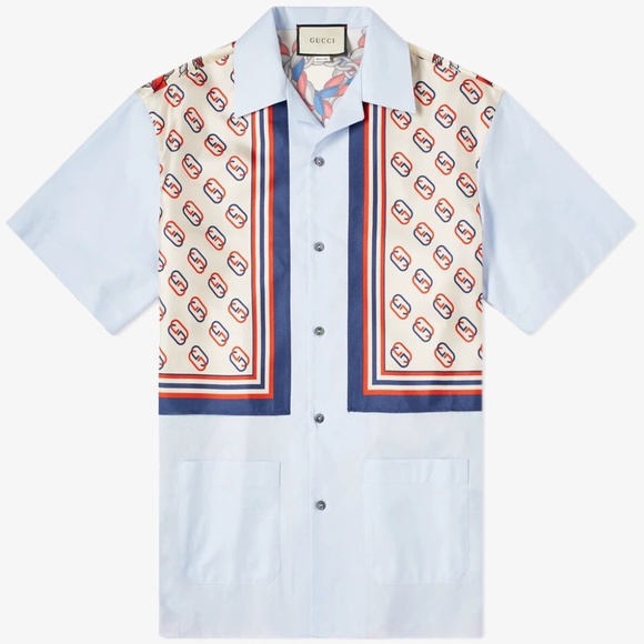 Gucci Other - GUCCI PATCH POCKET BOWLING SHIRT LIGHT BLUE